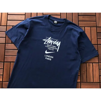 Футболка Stussy Cities List And Nike Logo "Blue" фото № 2