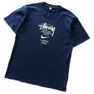 Футболка Stussy Cities List And Nike Logo "Blue"