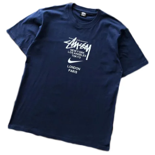 Футболка Stussy Cities List And Nike Logo "Blue"