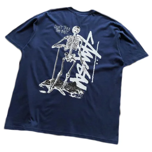 Футболка Stussy Skeleton With Inscription Don't Take The Bait "Blue"