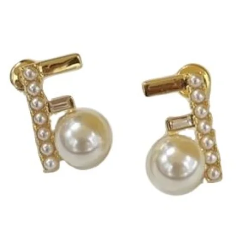 Серьги Fendi Logo Letters - Lines And Pearls "Gold"