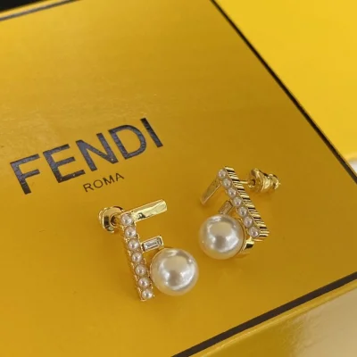 Серьги Fendi Logo Letters - Lines And Pearls "Gold" фото № 3