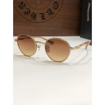 Солнцезащитные очки Chrome Hearts Rounded Shaped And Decorated Temples "Brown" фото № 2