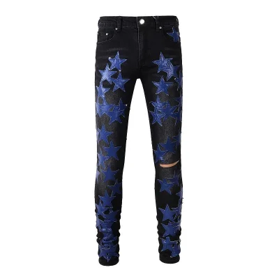 Джинсы Amiri Leather Stars "Black/Blue" фото № 8