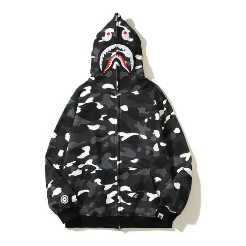 Худи A Bathing Ape Pocket Camouflage Shark On Hood Zip "Black"