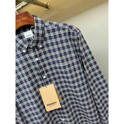 Рубашка Burberry Red And Contrast Lines Squares Print "Blue" фото № 4
