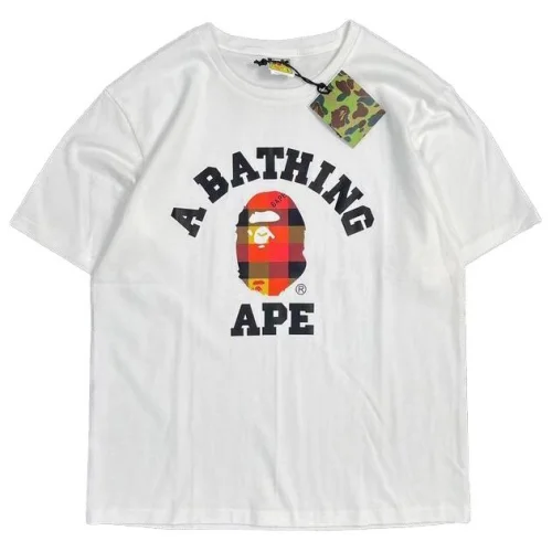Футболка A Bathing Ape Monkey In Tartan Stitch "White"