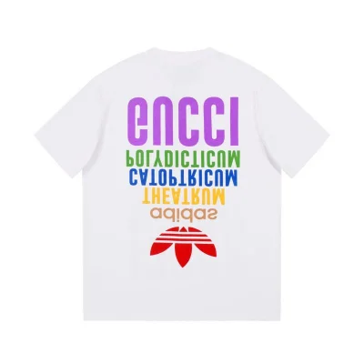 Футболка Gucci X Adidas With An Inscription Of Different Colors "White" фото № 2