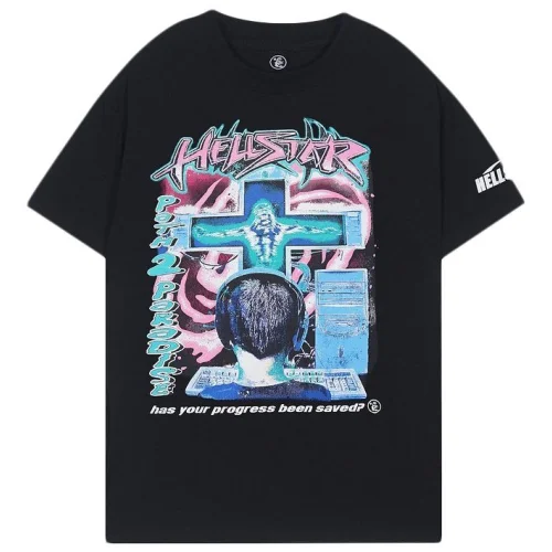 Футболка Hellstar Logo And Man Before Computer "Black"