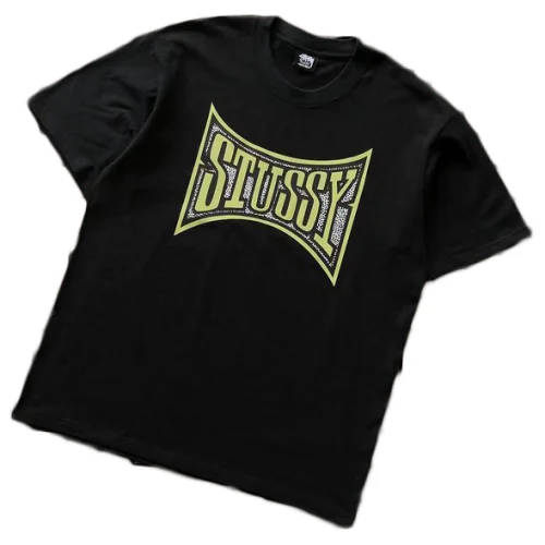 Футболка Stussy Logo Inside Rectangle With Concave Sides "Black"