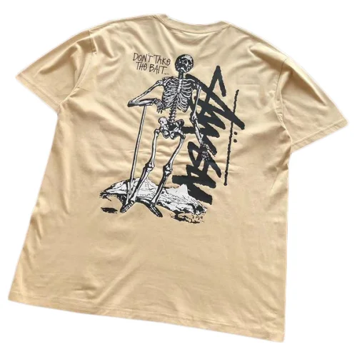Футболка Stussy Skeleton With Inscription Don't Take The Bait "Beige"