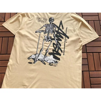 Футболка Stussy Skeleton With Inscription Don't Take The Bait "Beige" фото № 2