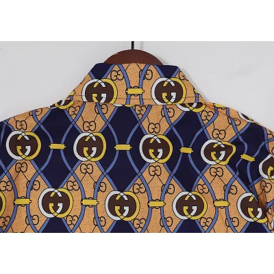 Рубашка Gucci Short Sleeve Curved Lines "Beige/Blue" фото № 4