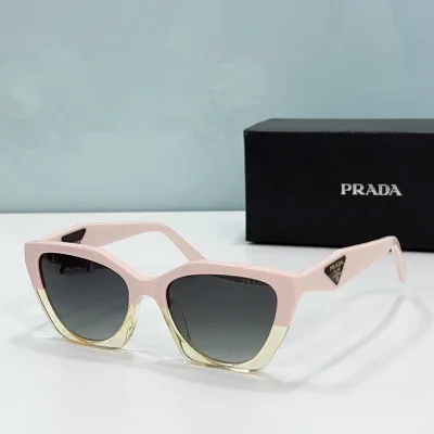 Солнцезащитные очки Prada Frame Decorated By Triangle And Logo "Pink/Gold" фото № 2