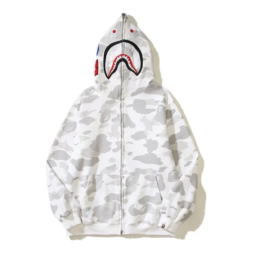 Худи A Bathing Ape Pocket Camouflage Shark On Hood Zip "White"