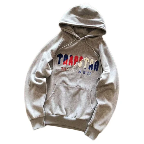 Худи Trapstar Logo With Wide Multicolor Oblique Stripes "Gray"