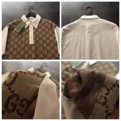 Поло Gucci Logo Print - Cotton "Brown/Cream" фото № 2