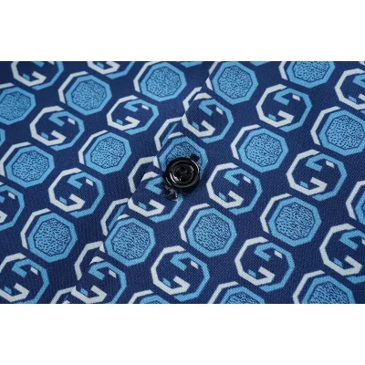 Рубашка Gucci Repeating Circles And Sleeves Edge Decorated "Blue" фото № 3