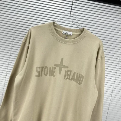 Свитшот Stone Island With Text Logo And Emblem — Single Color "Beige" фото № 3
