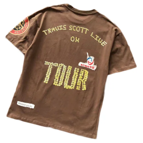 Футболка Cactus Jack Merch Sleeve Decorated By Circle With Inscription "Brown"