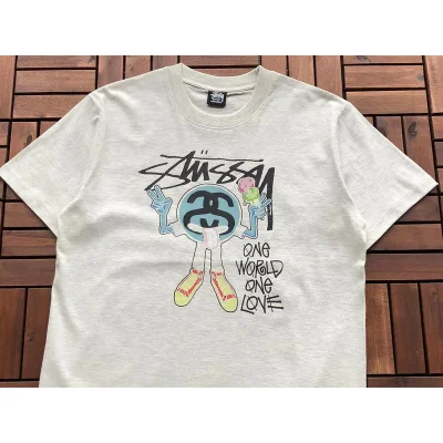 Футболка Stussy Figure With Inscription One World One Love "Gray" фото № 2 Футболка Stussy Figure With Inscription One World One Love "Gray" фото № 2
