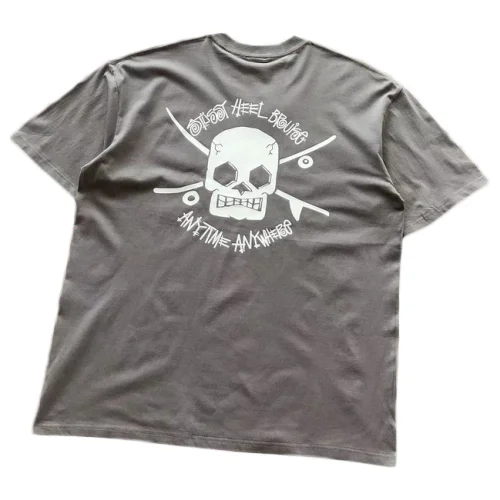 Футболка Stussy Skull With Inscriptions "Gray"