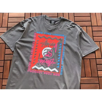 Футболка Stussy Rectangle With Multicolor Lettering And Symbols "Gray" фото № 2