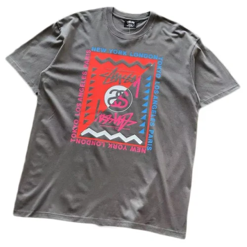 Футболка Stussy Rectangle With Multicolor Lettering And Symbols "Gray"