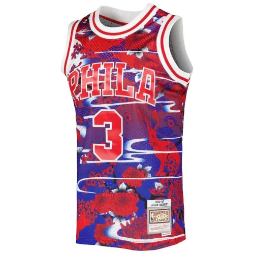 Баскетбольная Джерси NBA Philadelphia 76ers №3 Allen Iverson With Print "Red/Blue"