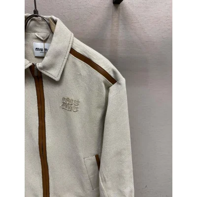 Куртка-бомбер Miu Miu Frontside Light Striped Logotype Miu Miu "Beige" фото № 3