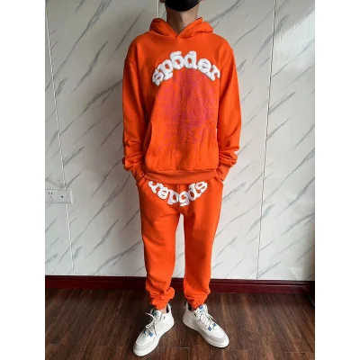 Худи Sp5der Wide Front Pocket And Spider Web "Orange" фото № 6