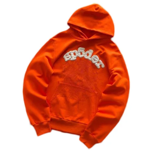 Худи Sp5der Wide Front Pocket And Spider Web "Orange"