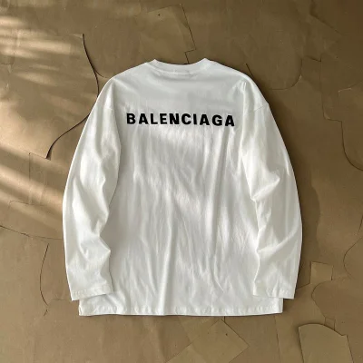 Лонгслив Balenciaga Small Front Logo And Big Back Logo By Center "White" фото № 2