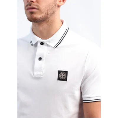 Поло Stone Island Black Logo Flowers "White" фото № 2