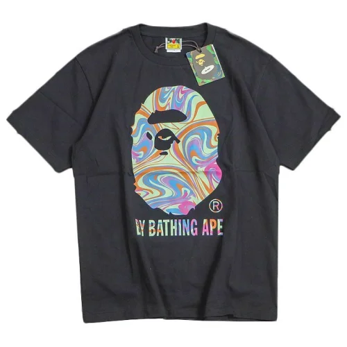 Футболка Bape Multicolor Logo And Inscription Front "Black"
