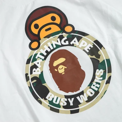 Футболка Bape Monkey Behind Circle With Logo "White" фото № 3