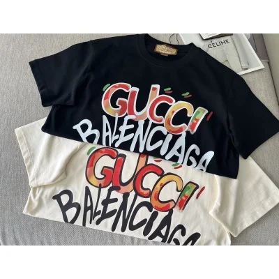Футболка Gucci X Balenciaga Colorful Inscription "Black" фото № 2