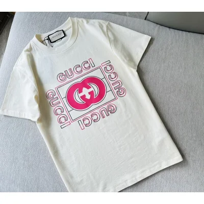 Футболка Gucci Pink Logo "White" фото № 2