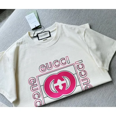Футболка Gucci Pink Logo "White" фото № 6