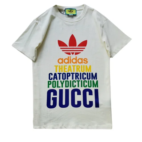 Футболка Gucci X Adidas Lettering With Rainbow Colors "White"