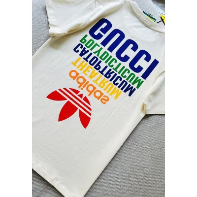 Футболка Gucci X Adidas Lettering With Rainbow Colors "White" фото № 6