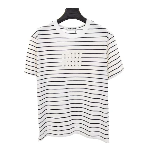 Футболка Miu Miu Frontside White Logo Black Horizontal Lines "White"