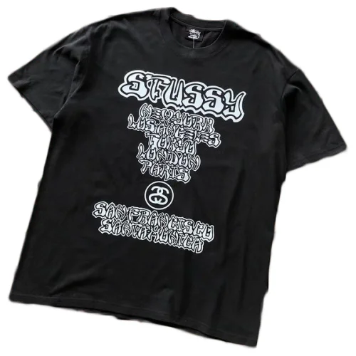 Футболка Stussy Cities List By Curly Letters "Black"