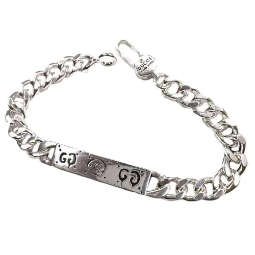 Браслет Gucci With Patterns And Logo Details - Chain With Rectangle Detail "Silver"
