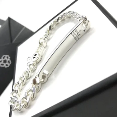 Браслет Gucci With Patterns And Logo Details - Chain With Rectangle Detail "Silver" фото № 3