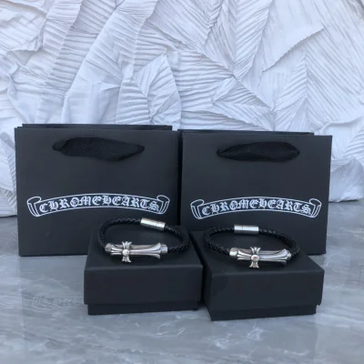 Браслет Chrome Hearts Leather with a Cross "Black, Silver" фото № 2