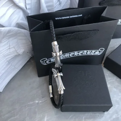 Браслет Chrome Hearts Leather with a Cross "Black, Silver" фото № 3