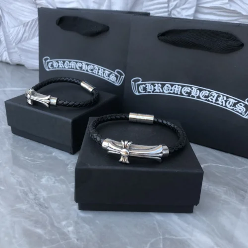 Браслет Chrome Hearts Leather with a Cross "Black, Silver"