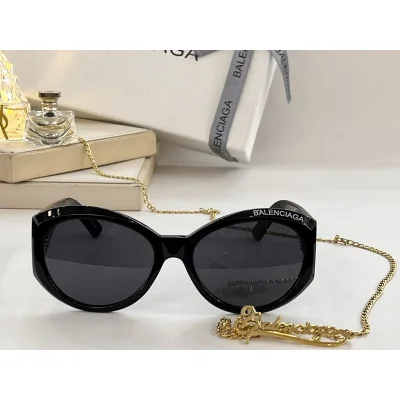 Солнцезащитные очки Balenciaga Round Shaped And One Side Inscription "Black" фото № 4