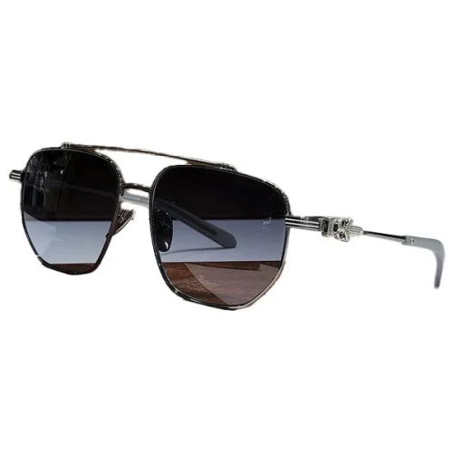 Солнцезащитные очки Chrome Hearts Thin Temples Decorated By Symbols "Black/Silver"